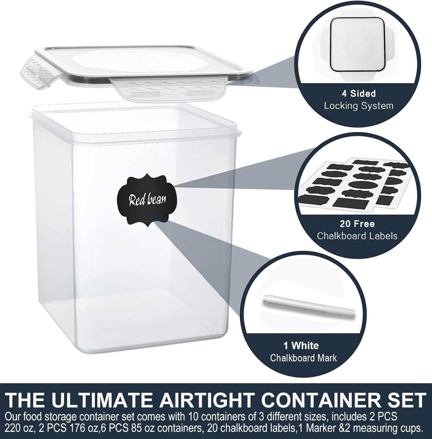 Space-Saving Airtight Food Storage Containers, 10-Pack - Durable & Stylish