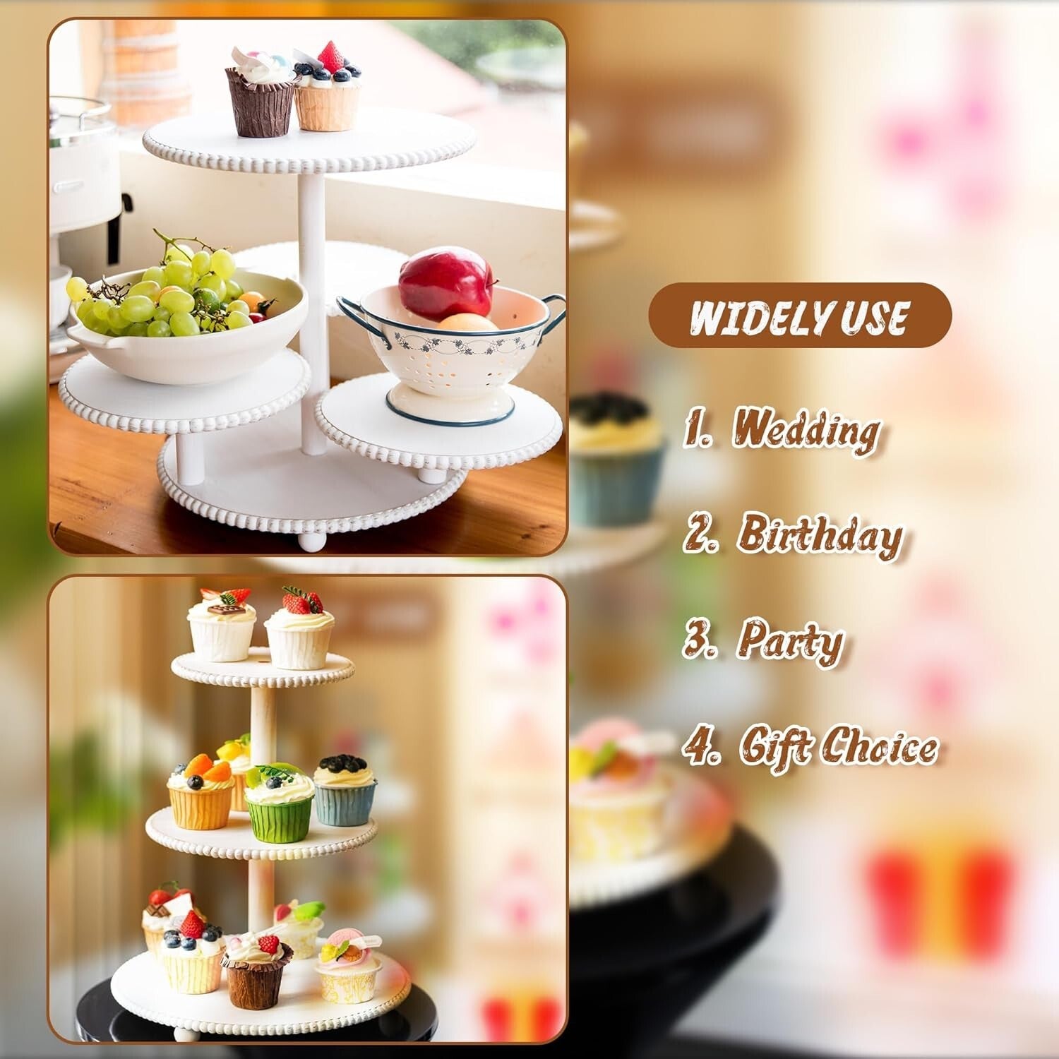 Elegant White Beaded Cupcake Towers for Weddings & Parties - Holds 74+ Treats