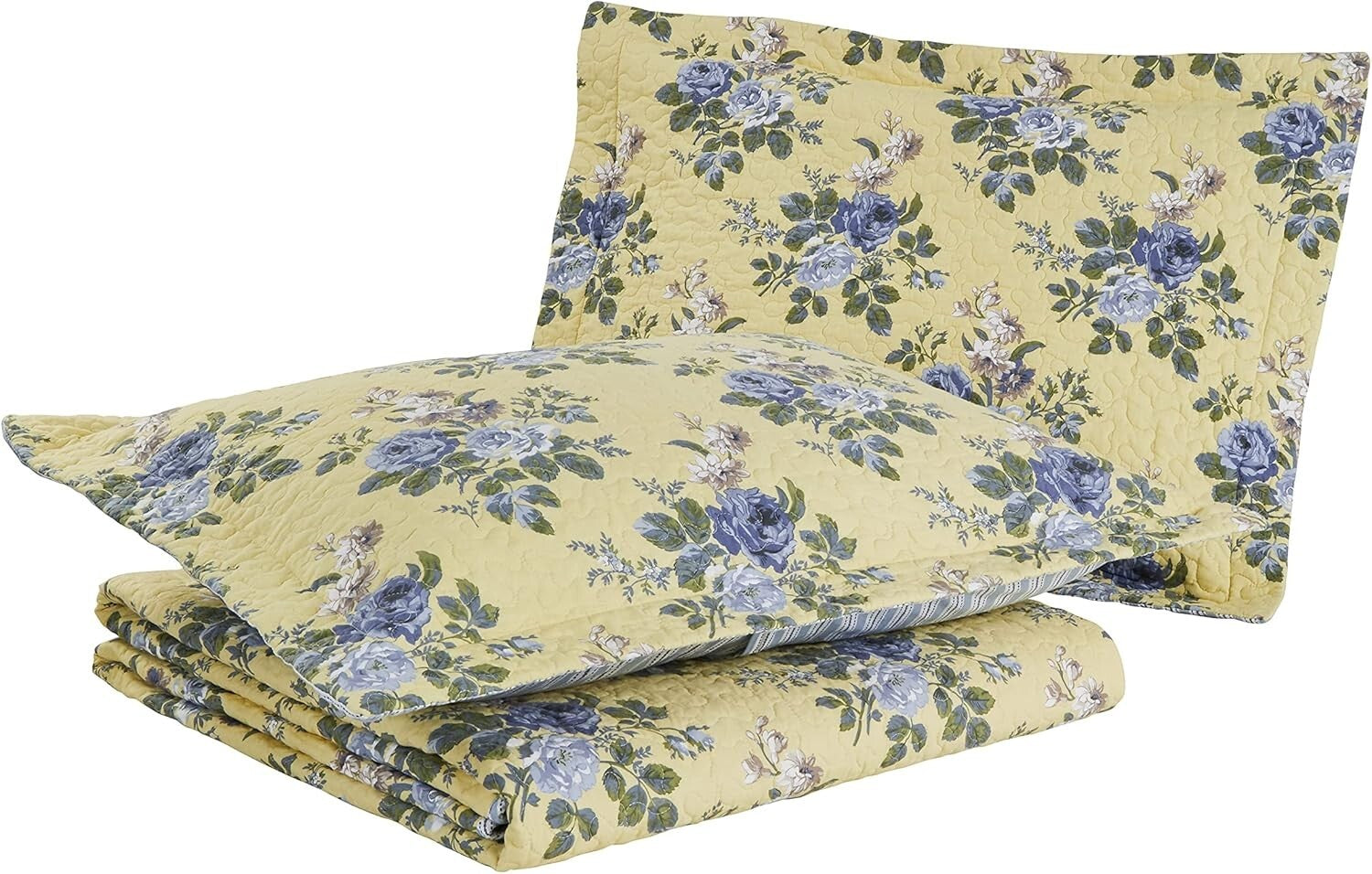 Lightweight & Breathable Floral Cotton Quilt Set - Queen, Pre-Washed Softness