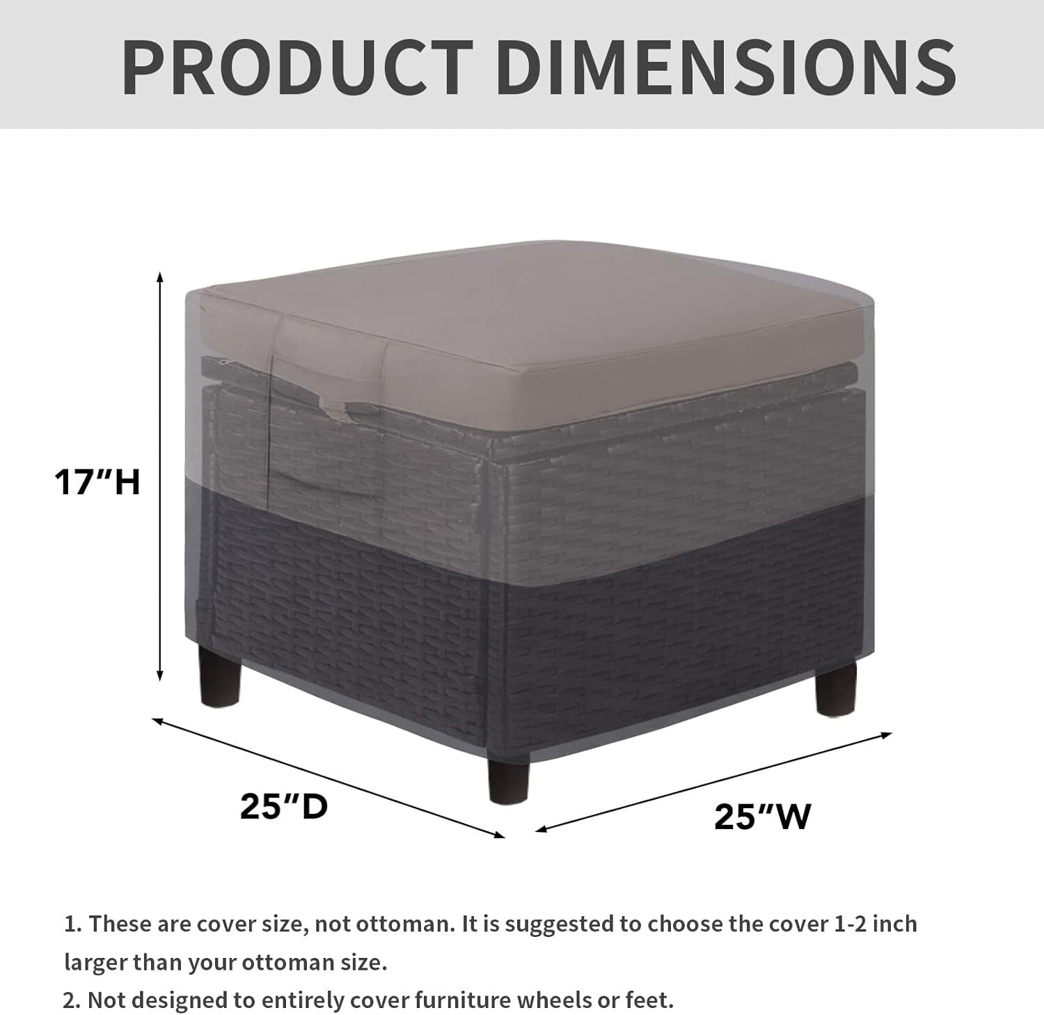 Premium Gray Outdoor Ottoman Covers - Waterproof & Scratch-Resistant 25"x25"x17"