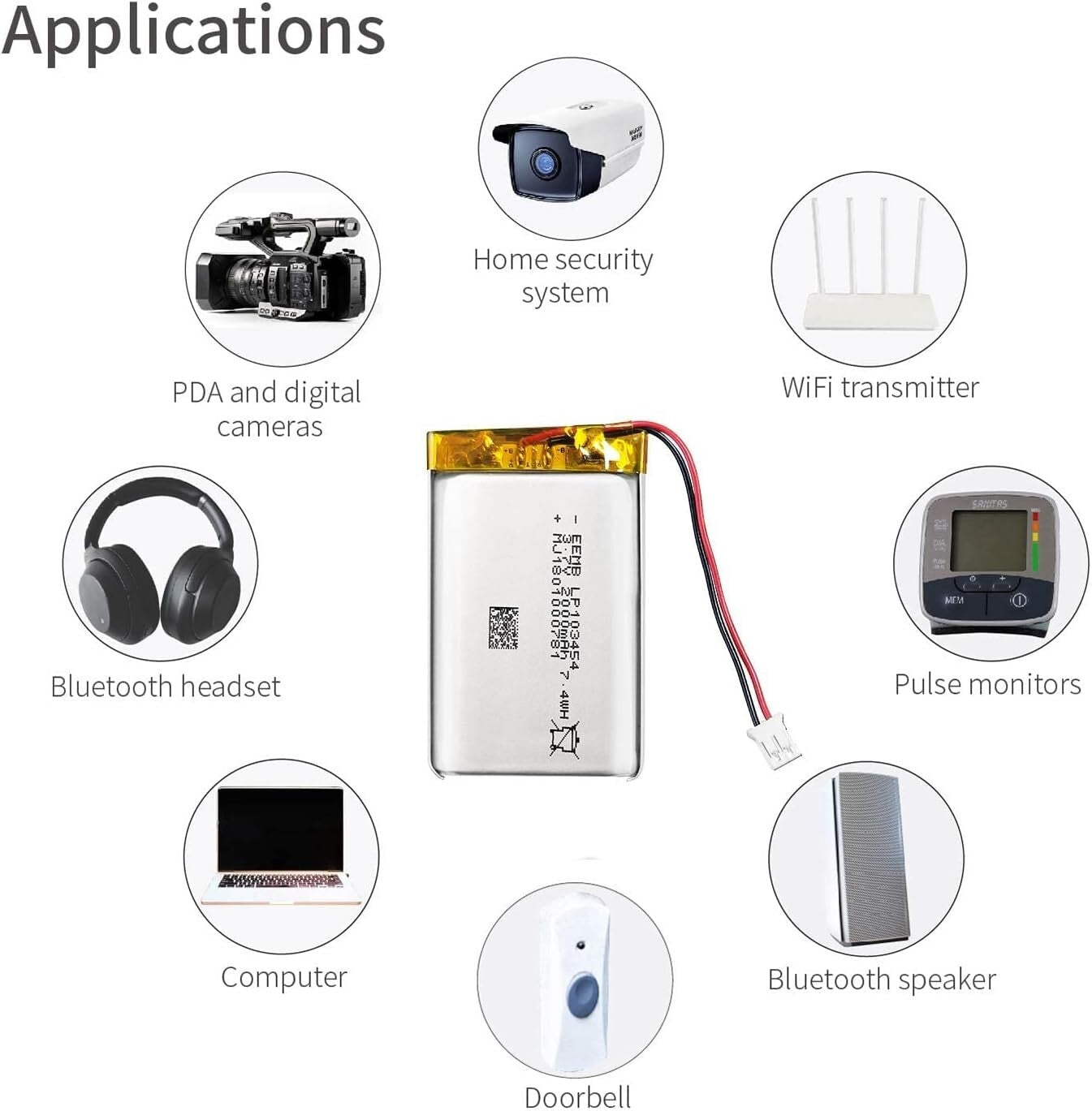 10-Pack 3.7V 2000mAh Lithium Polymer Battery with JST Connector - Reliable Power