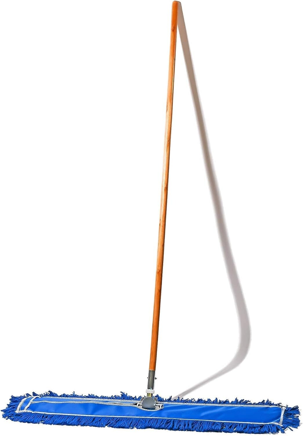 Durable 36In Blue Cotton Dust Mop with Wooden Handle for Heavy-Duty Cleaning