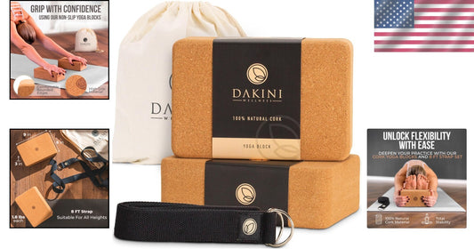 Eco-Friendly Yoga Blocks 2 Pack with Adjustable Strap - 9x6x3 Inch Durability