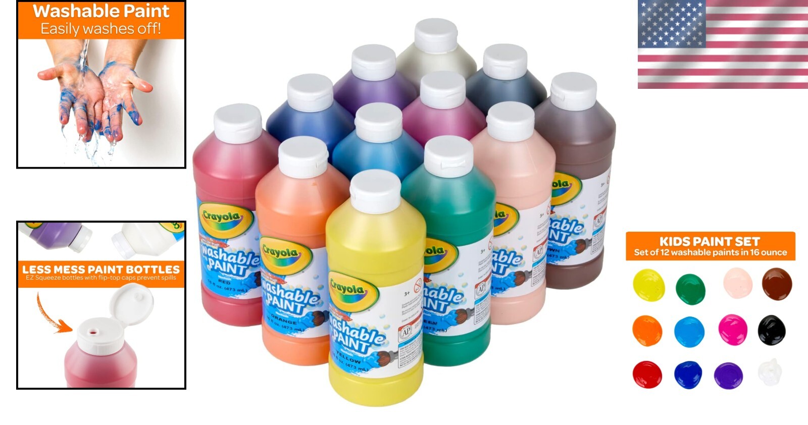 Long-Lasting 12ct Kids Craft Paint Set - 16oz, Ideal for Arts & Crafts Projects