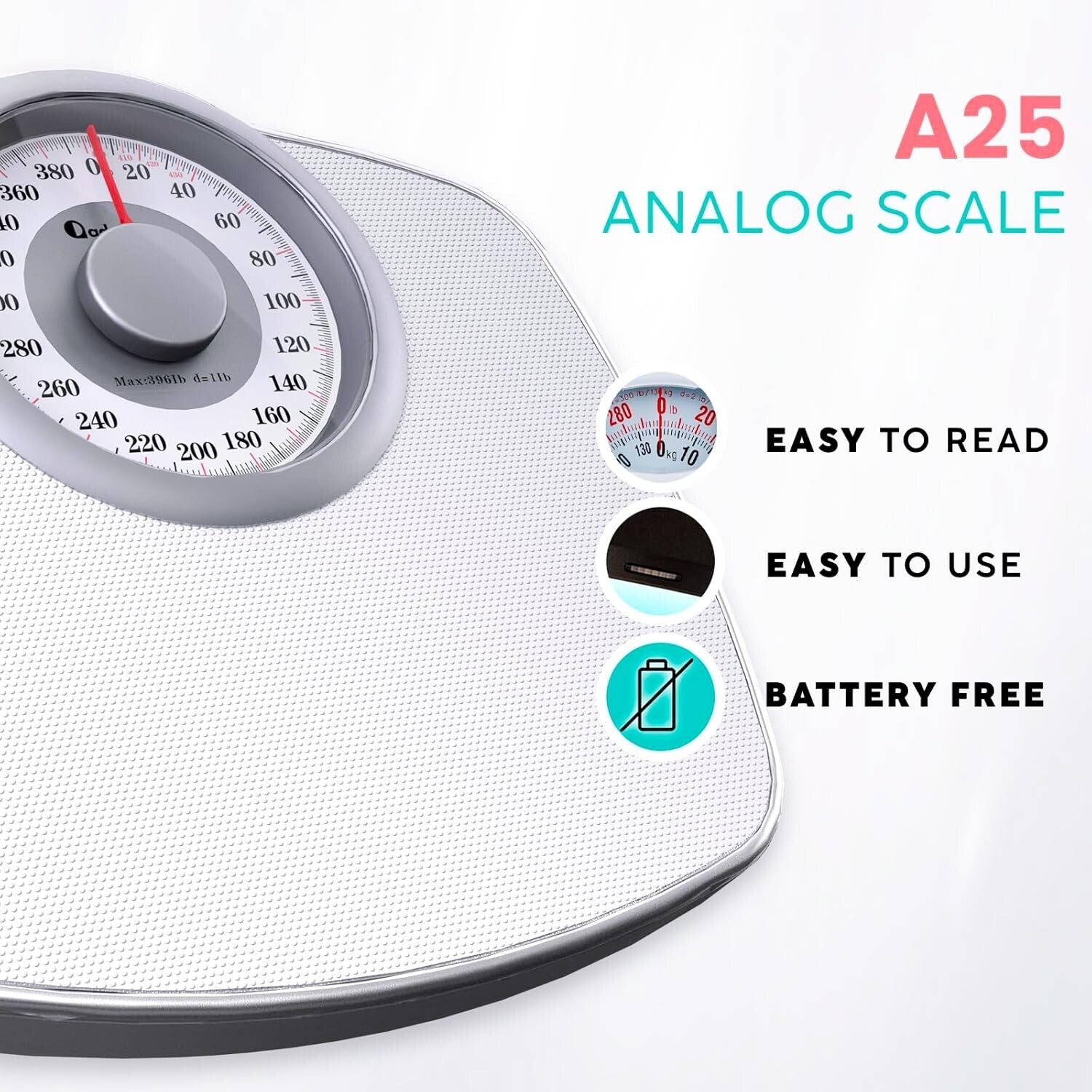 Precision Analog Bathroom Scale - 400 LB Capacity with Anti-Skid Surface
