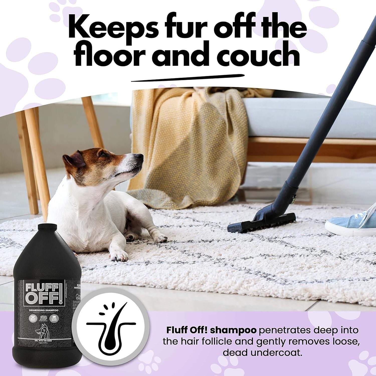 Fluff Off! Natural Deshedding Dog & Cat Shampoo 1 Gal - Reduces Shedding & Odors