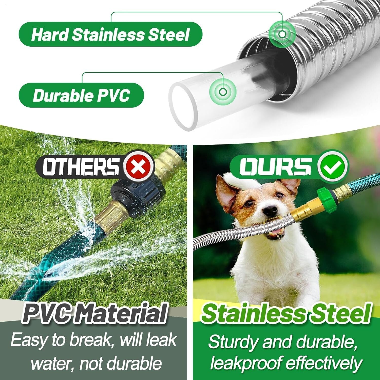 50ft Metal Garden Hose - Heavy Duty Leakproof Stainless Steel for All Your Needs