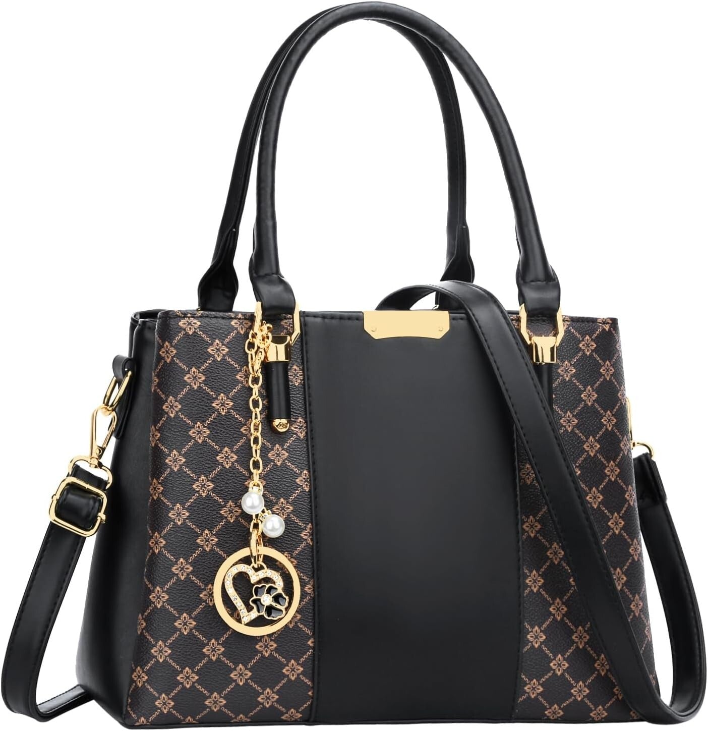 Elegant Floral Vegan Leather Handbag with 3 Zippered Compartments for Women