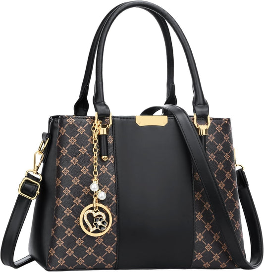 Elegant Floral Vegan Leather Handbag with 3 Zippered Compartments for Women