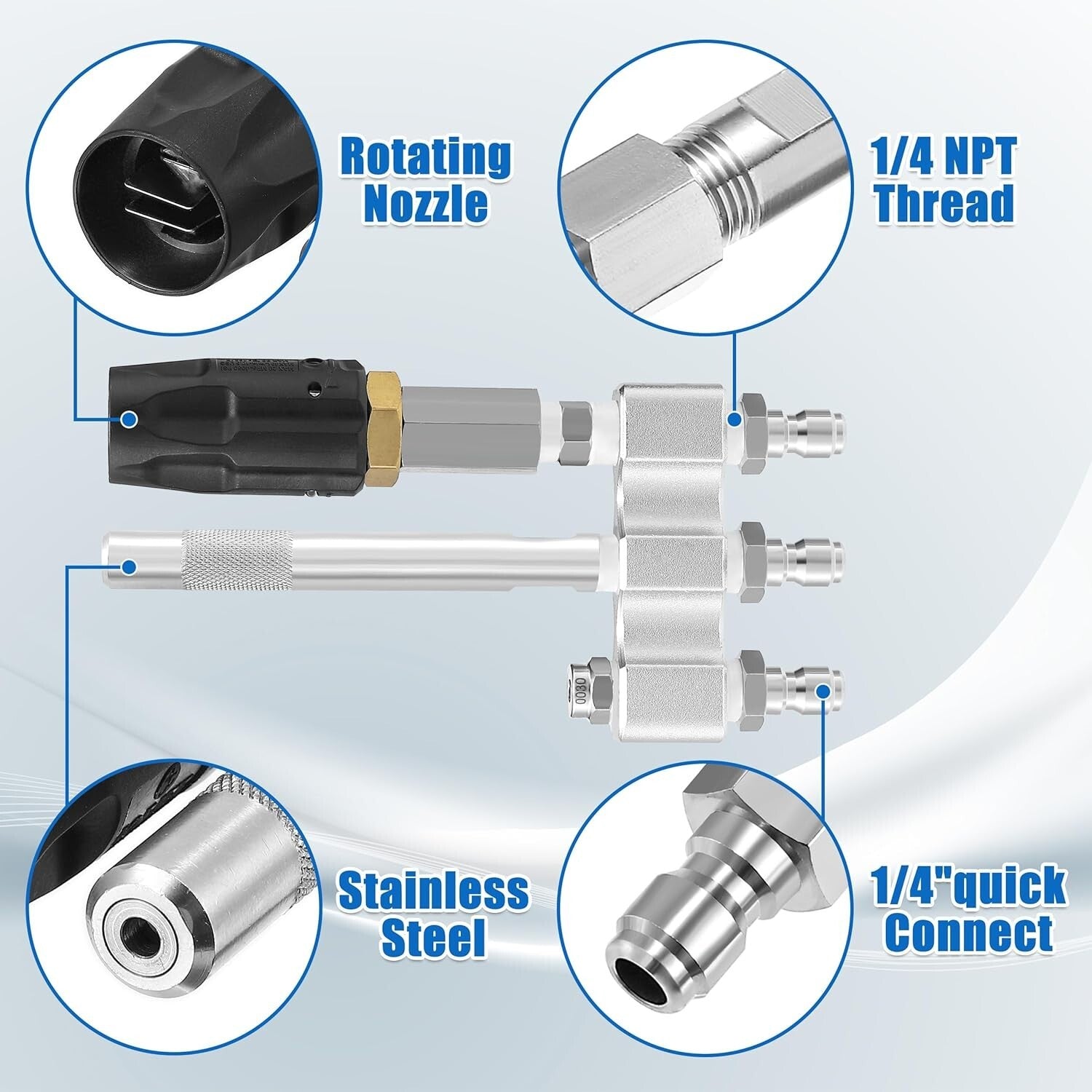 Stainless Steel M5 Twist Nozzle with Shooter Tip - Efficient Pressure Cleaning