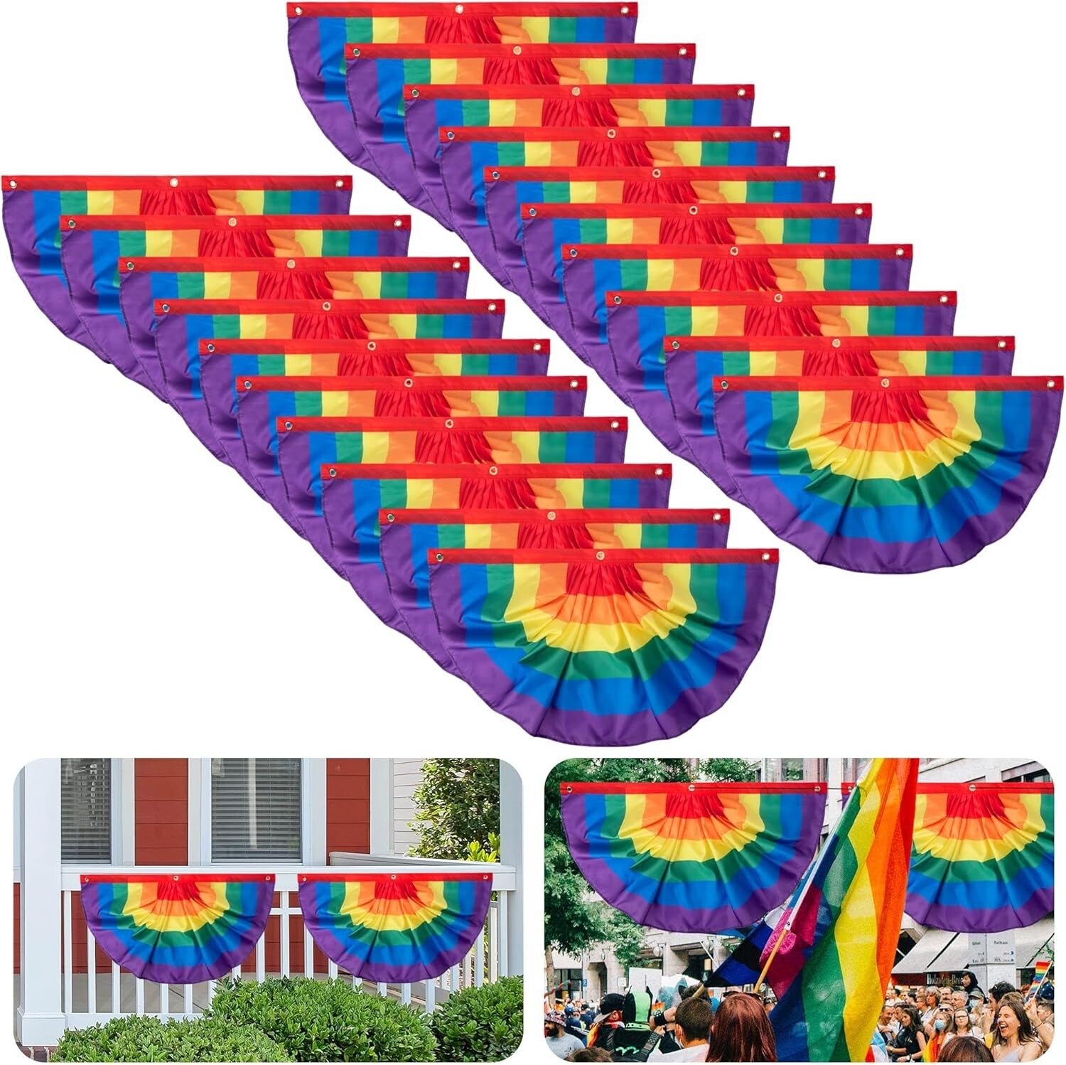 Vibrant 20pcs Rainbow Polyester Flag Bunting - Perfect for Outdoor Pride Events