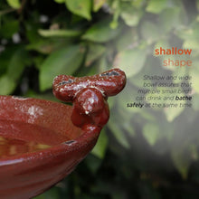 Load image into Gallery viewer, 25" Tall Red Antique Ceramic Birdbath with 2 Bird Figurines – Outdoor Elegance
