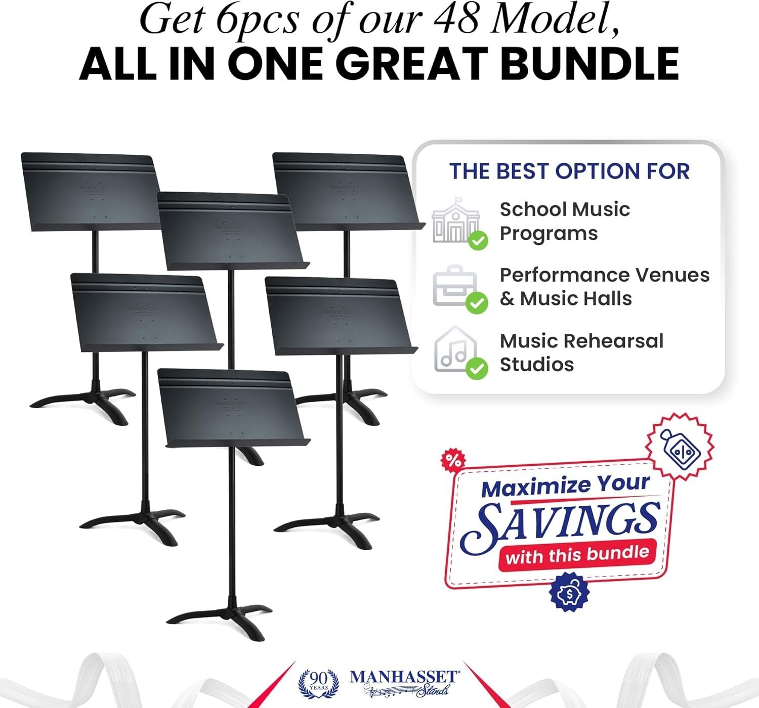 Long-Lasting Adjustable Music Stand 6-Pack - Ideal for Educators & Orchestras