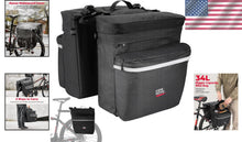 Load image into Gallery viewer, Versatile 34L Bicycle Saddle Bags with Adjustable Straps &amp; Rain Cover - Black