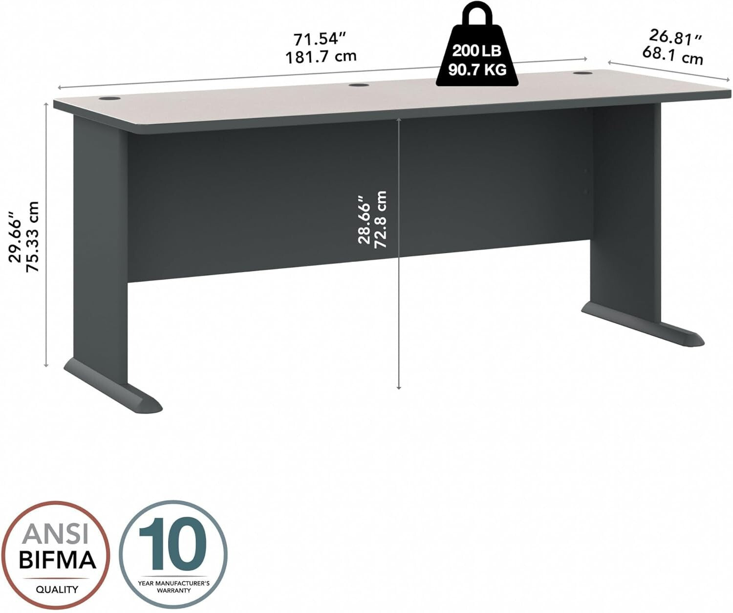 Bush 72W Executive Desk with Wire Management - Slate & White Spectrum Elegance