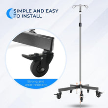 Load image into Gallery viewer, Portable Stainless Steel IV Pole - 2 Hooks, Adjustable Height &amp; Wheels