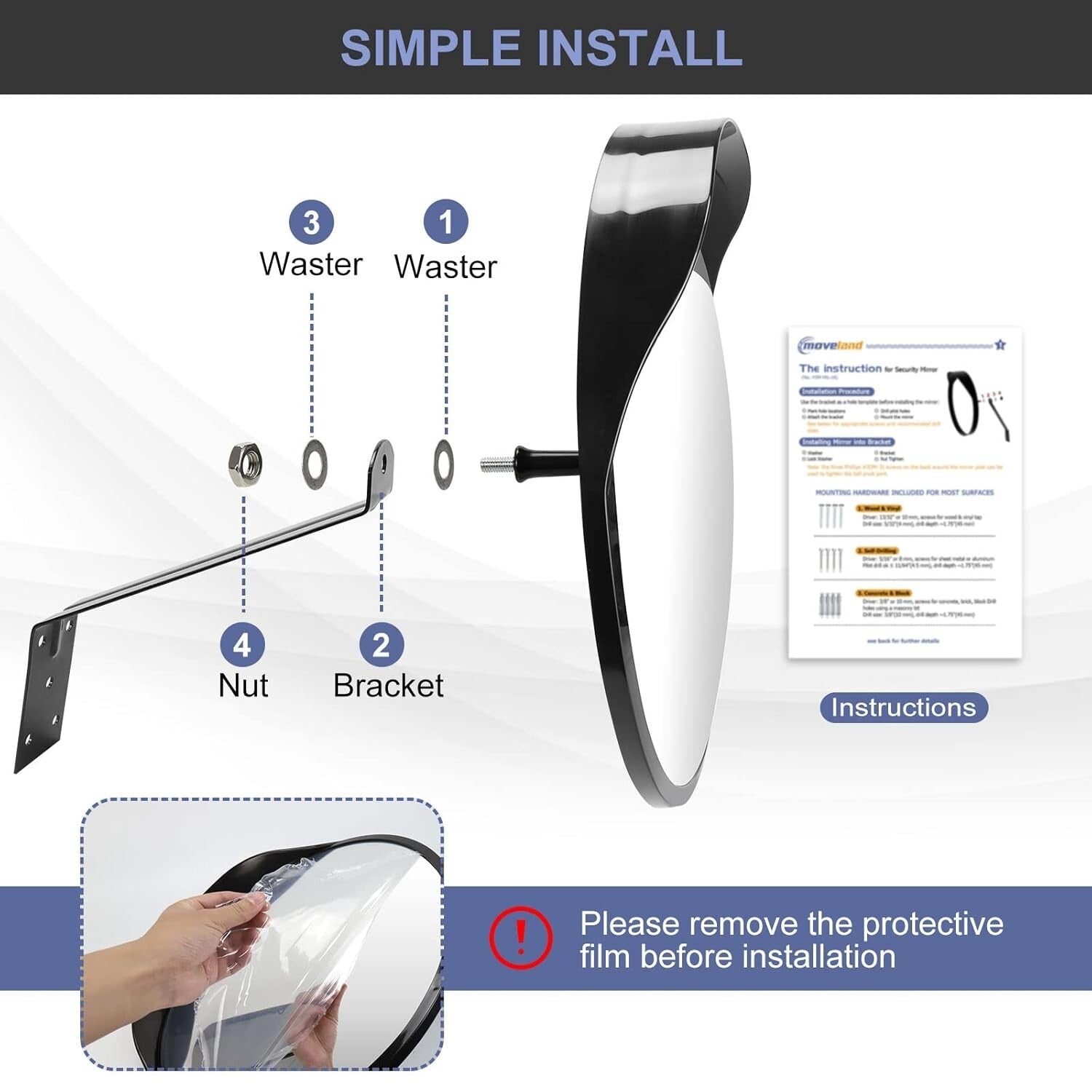 Acrylic 16'' Shatterproof Convex Mirror - Enhance Safety in Driveways & Parking