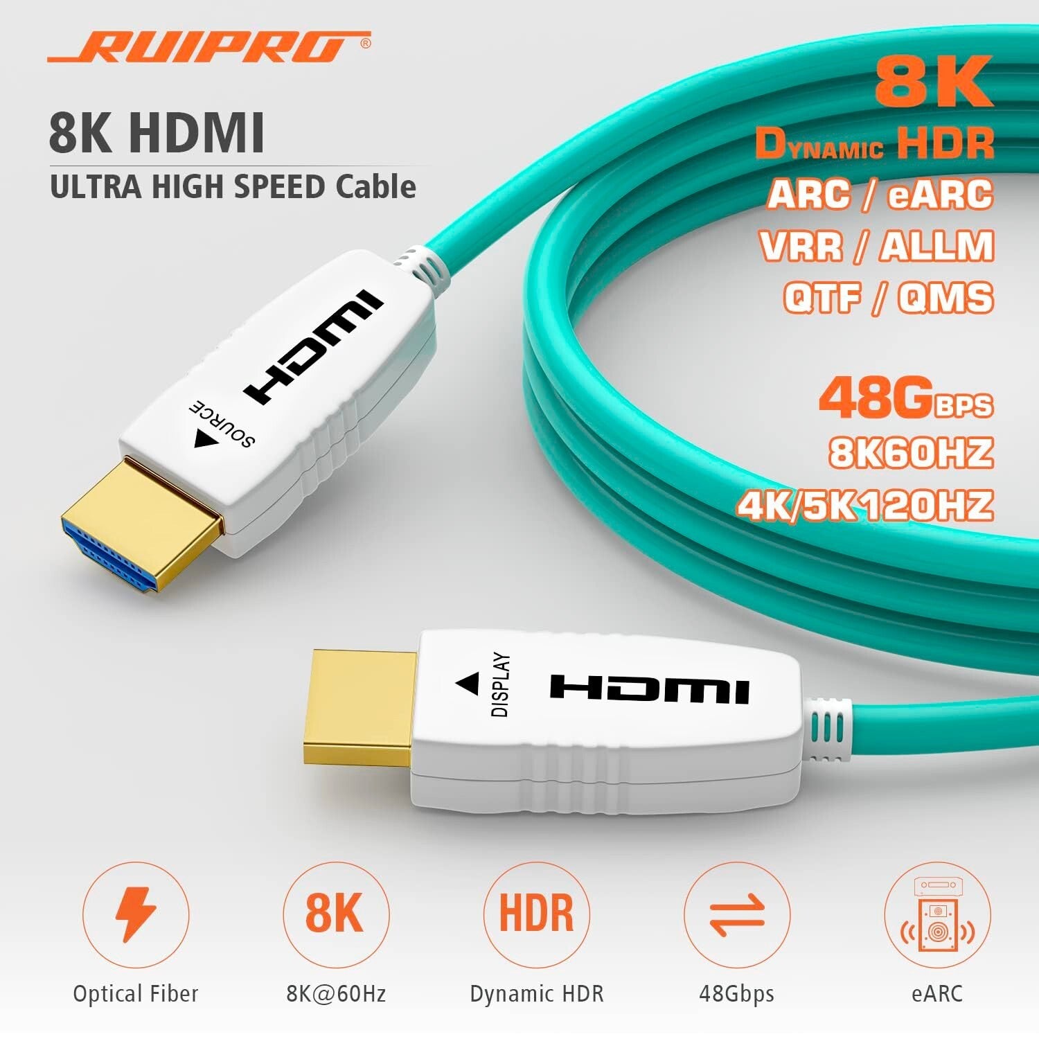 Ultra High Speed 8K HDMI Cable 100ft - Ideal for PS5, Xbox Series X, 4K TVs
