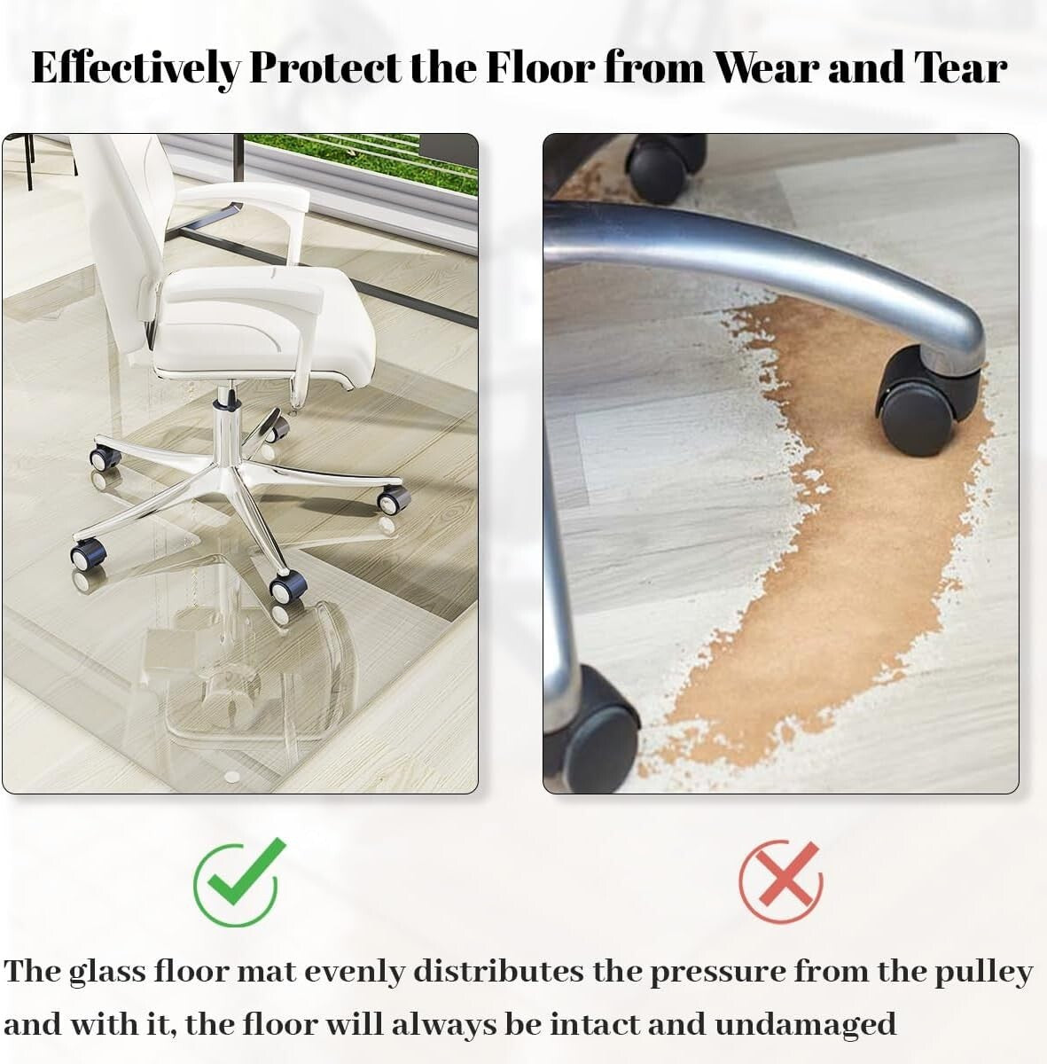 Rounded Edge 46" x 55" Tempered Glass Chair Mat - Ultimate Carpet Protection