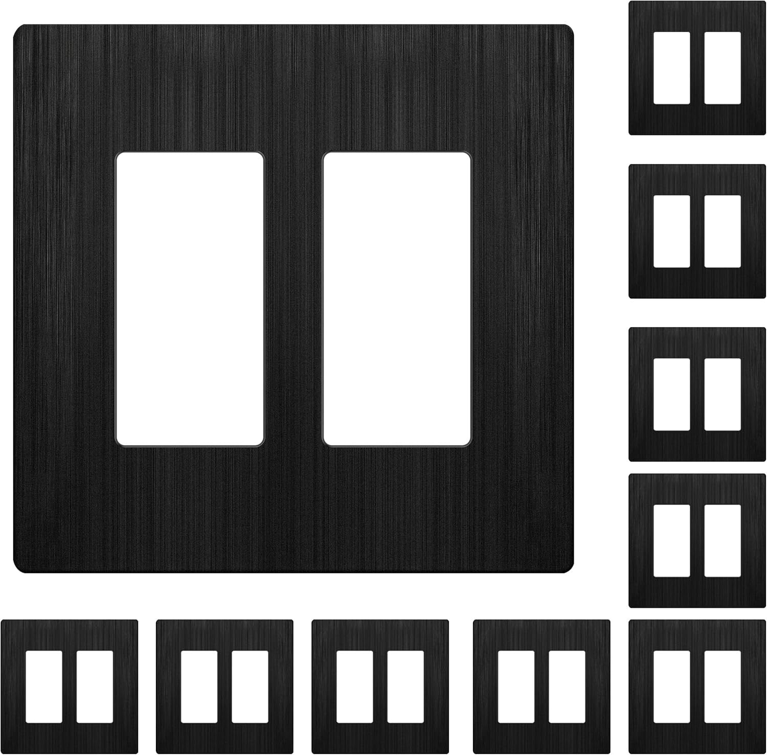 Brushed Black Screwless Double Decorator Wall Plate - 10 Pack, Modern Elegance