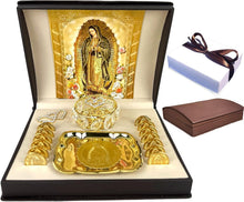 Load image into Gallery viewer, Gold Catholic Wedding Arras Set with Virgen de Guadalupe in Deluxe Gift Box