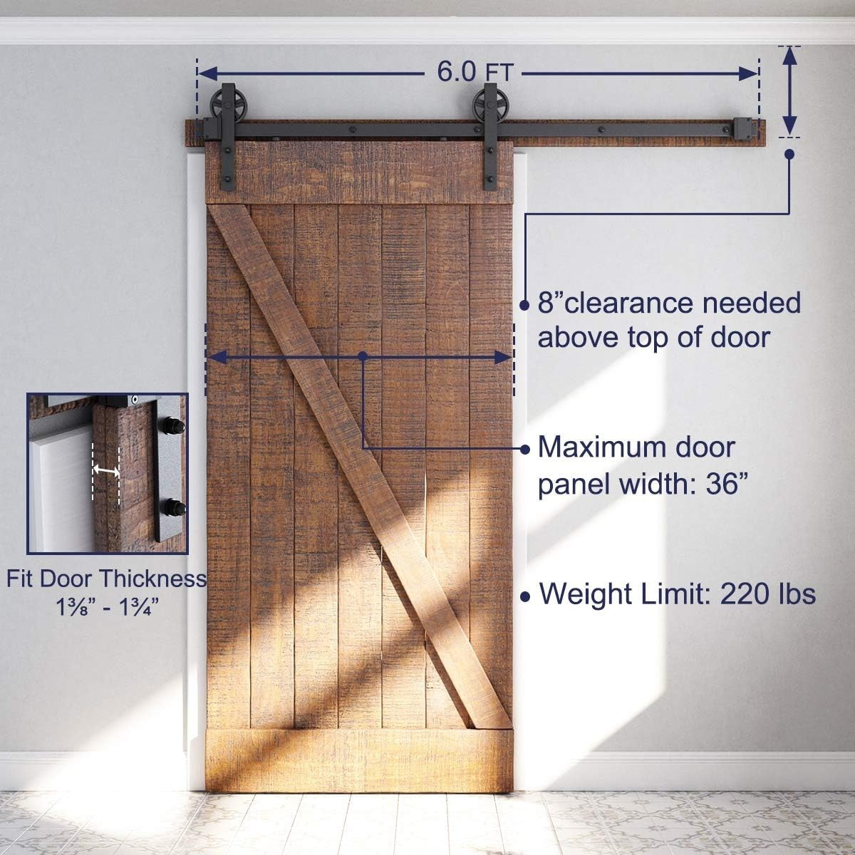 4FT-18FT Heavy-Duty Sliding Barn Door Hardware Kit - Modern Carbon Steel Design