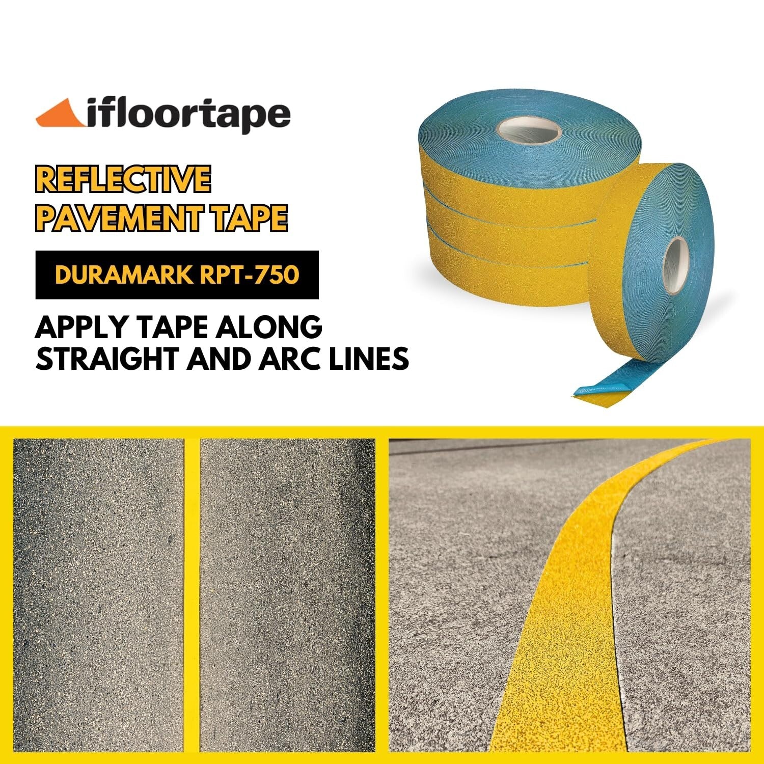 BASt Certified 2" Reflective Slip-Resistant Pavement Marking Tape - 108ft Yellow