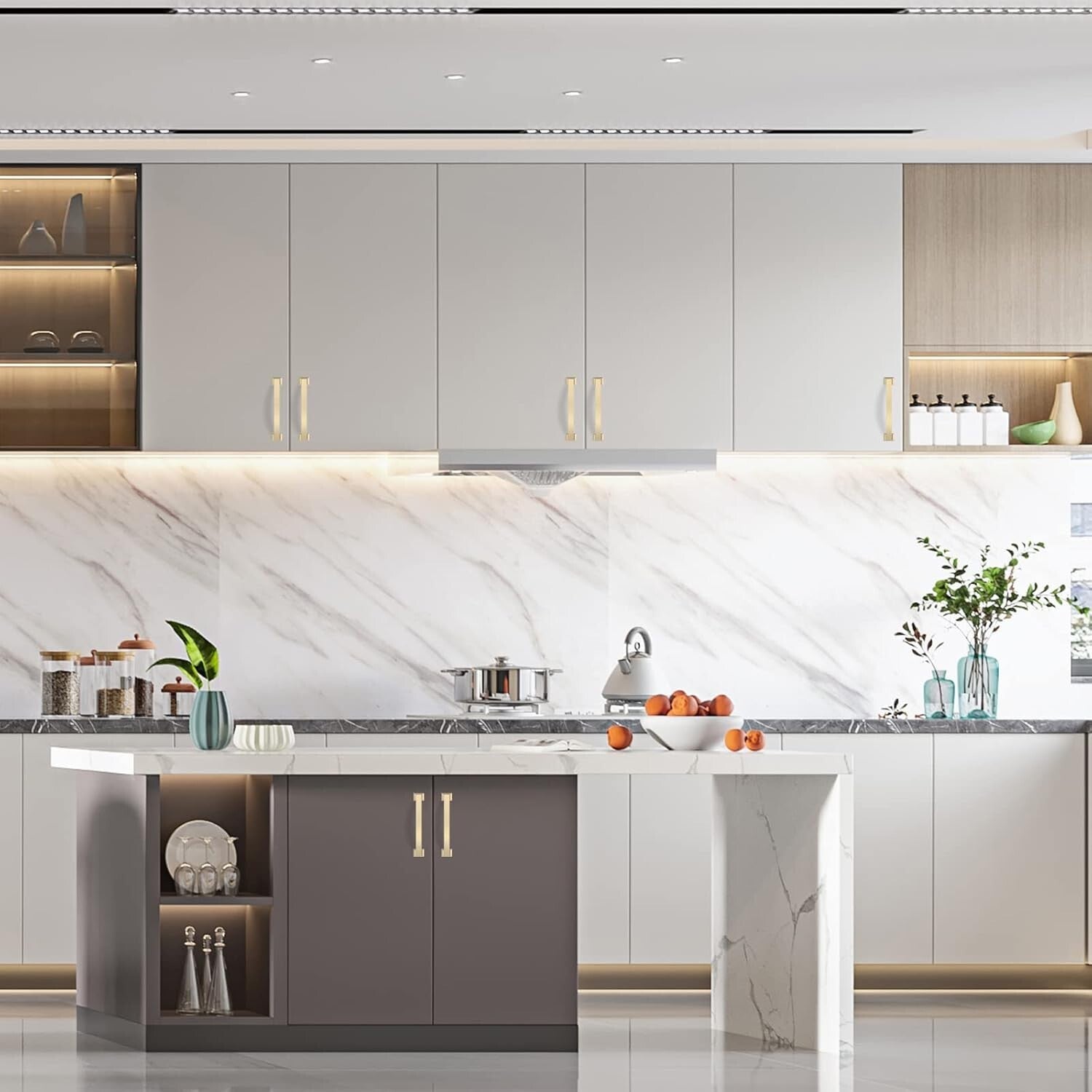 10-Pack Brushed Brass Kitchen Cabinet Handles - Easy Install & Elegant Finish