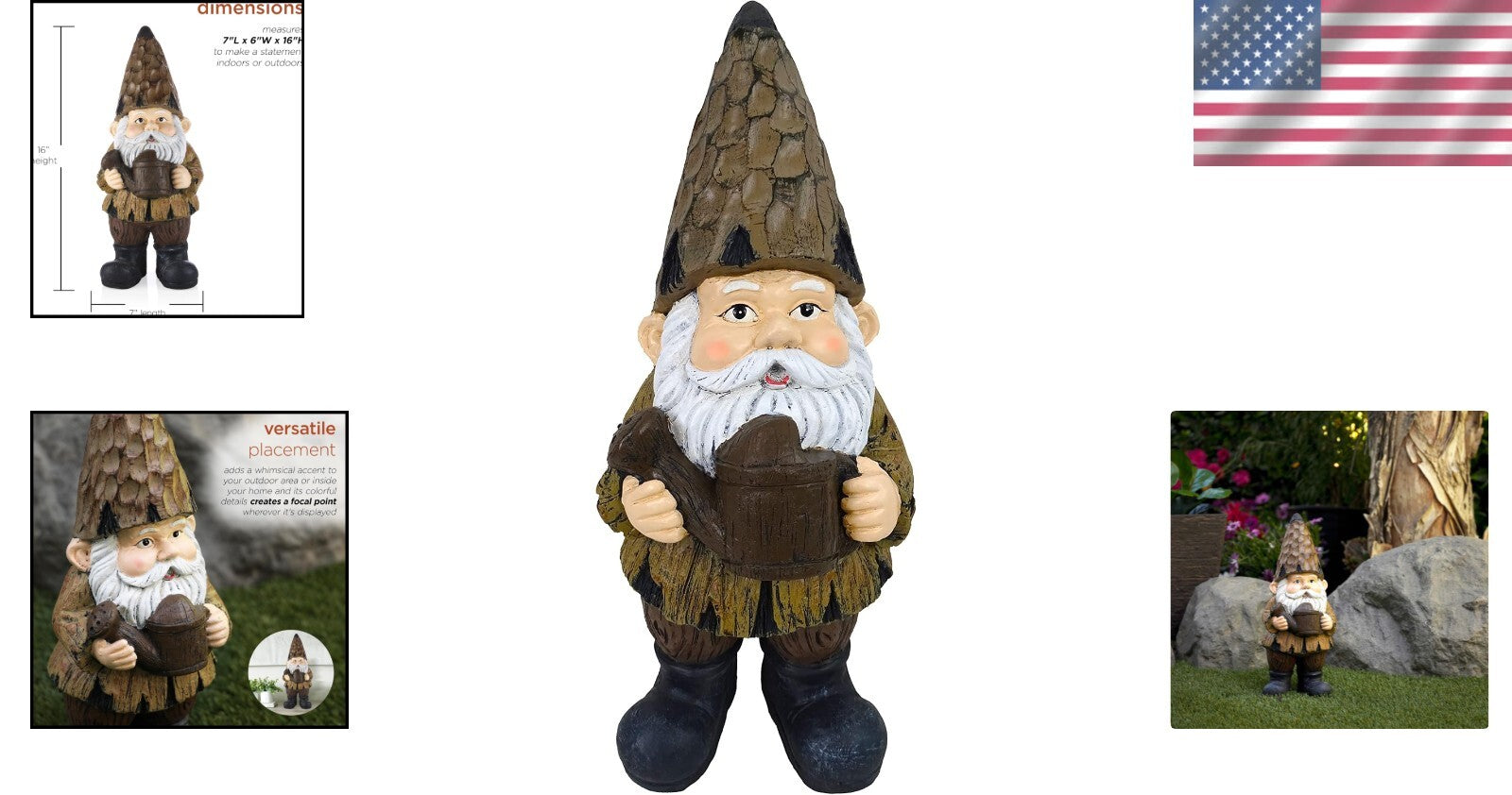 Charming 16" Indoor/Outdoor Gnome with Watering Can - Whimsical Garden Decor