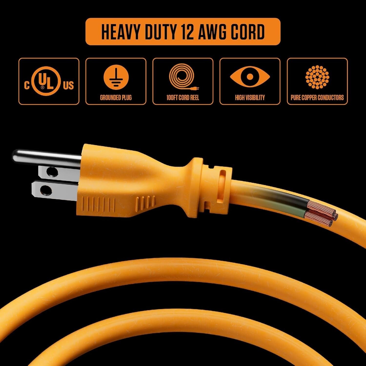 100ft Metal Cord Reel with 4 Outlets & Overload Protection - Safe Power Solution