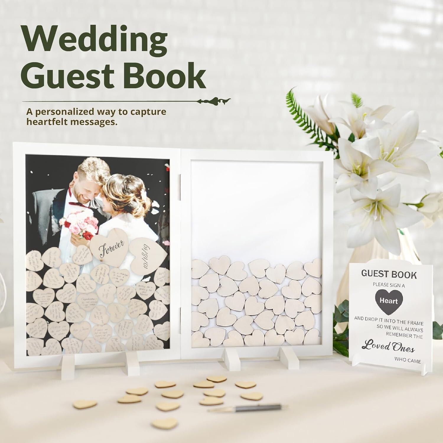 Rustic Wedding Guest Book with 160 Hearts - Unique Decor for Special Occasions