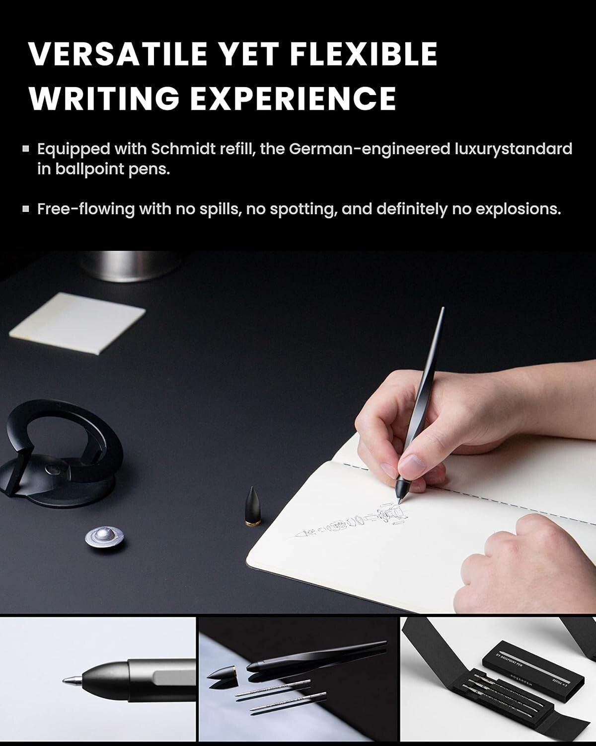 Futuristic Space Black Hoverpen 2.0 - Elegant Ballpoint Pen for Professionals