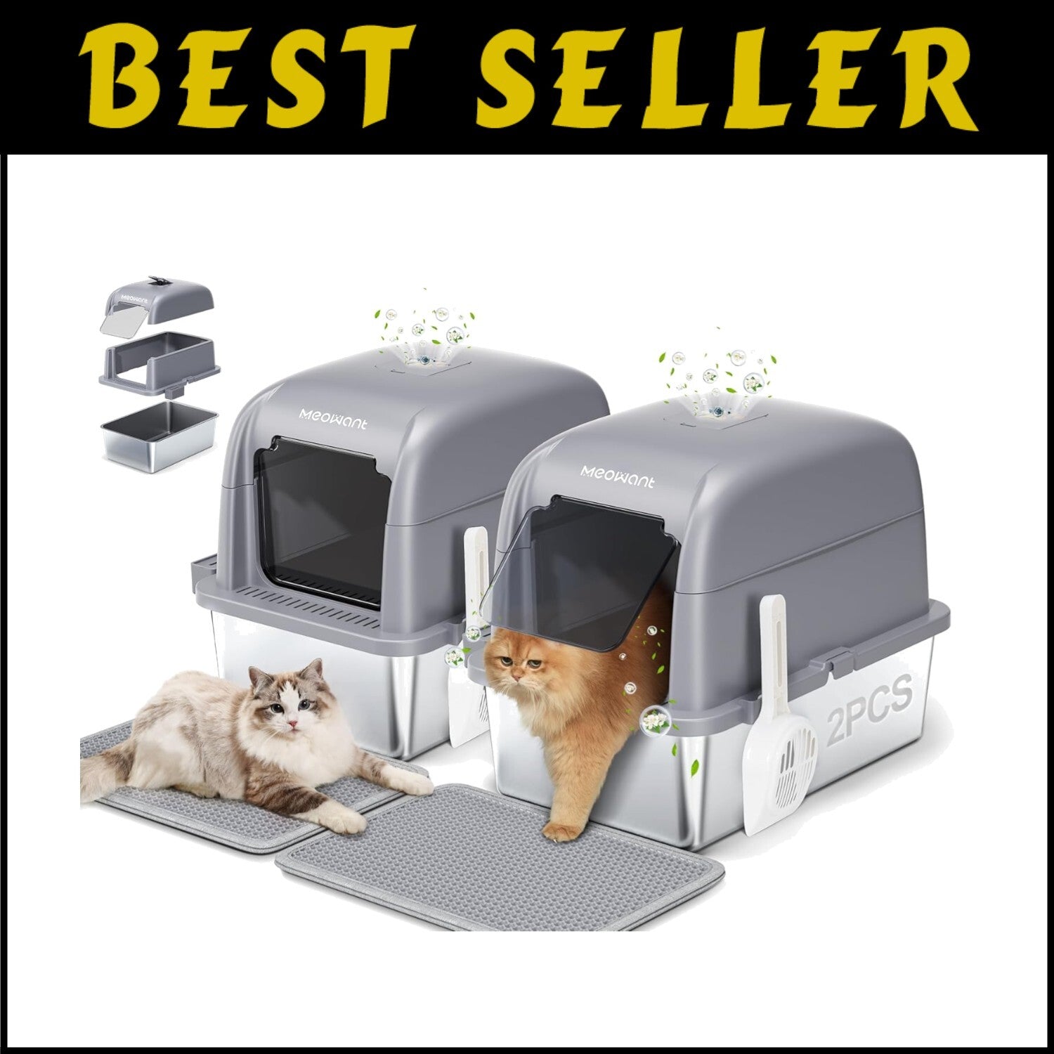 Odorless Extra Large Stainless Steel Cat Litter Box - 2 Pcs Durable Design