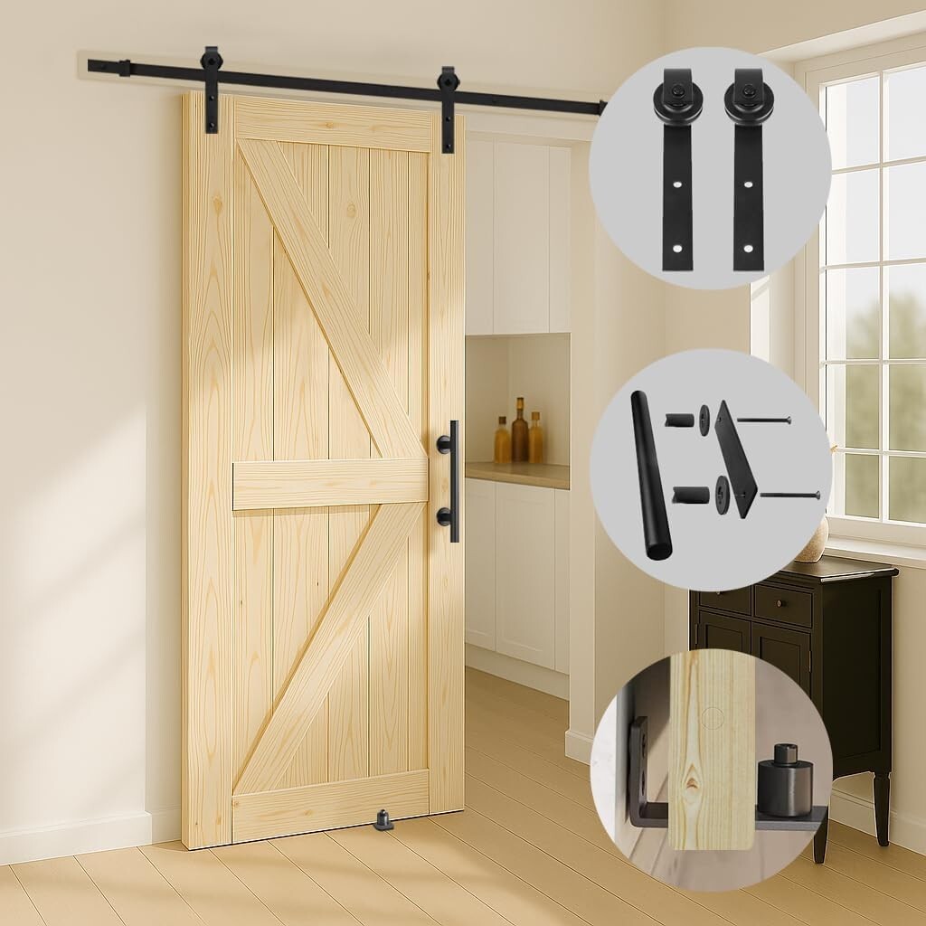 36x84 Unfinished Knotty Pine Barn Door with Sliding Hardware Kit for Elegance