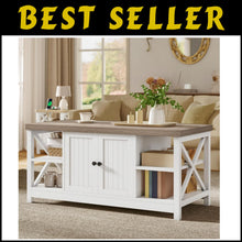 Load image into Gallery viewer, Farmhouse-Modern Coffee Table with Storage Cabinet and Easy Assembly - 39-inch