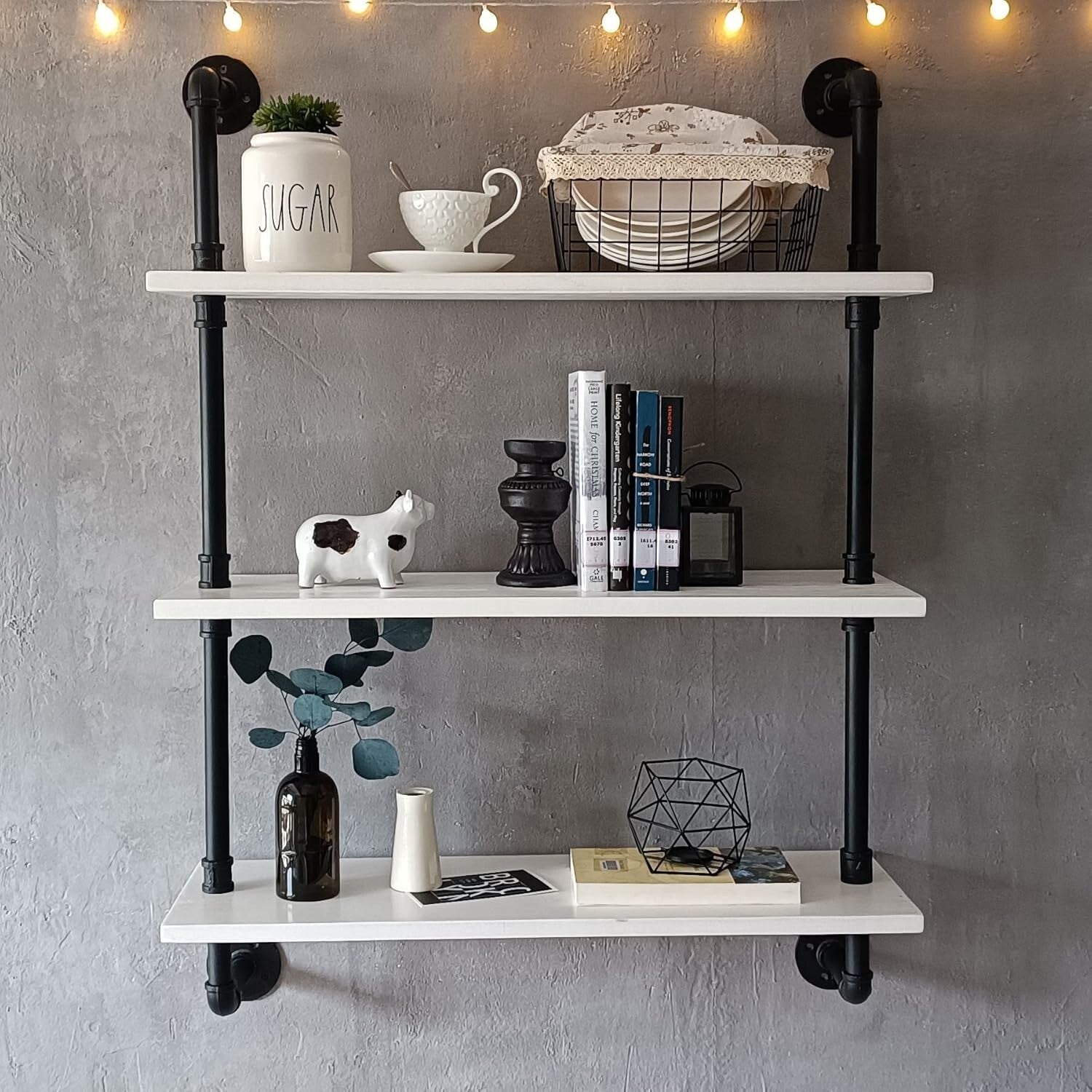 30 Inch Adjustable Industrial Floating Shelves - Wood and Metal Pipe Design