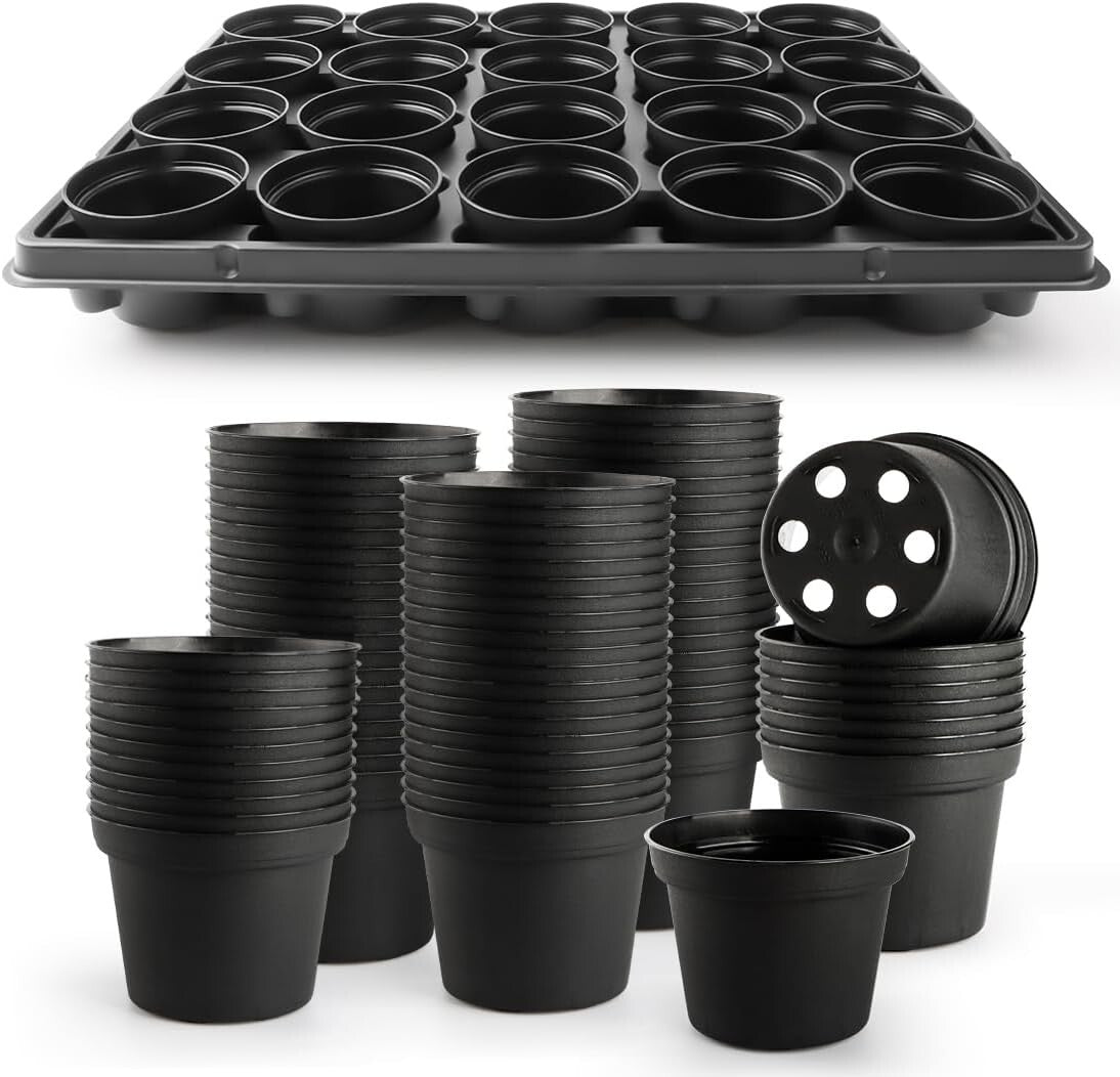 100-Pack 3 Inch Plastic Pots with 5 Seed Starter Trays - Effective Planting Kit