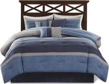 Load image into Gallery viewer, Cozy 7-Piece Queen Comforter Set - Modern Geometric Design in Collins Blue/Grey
