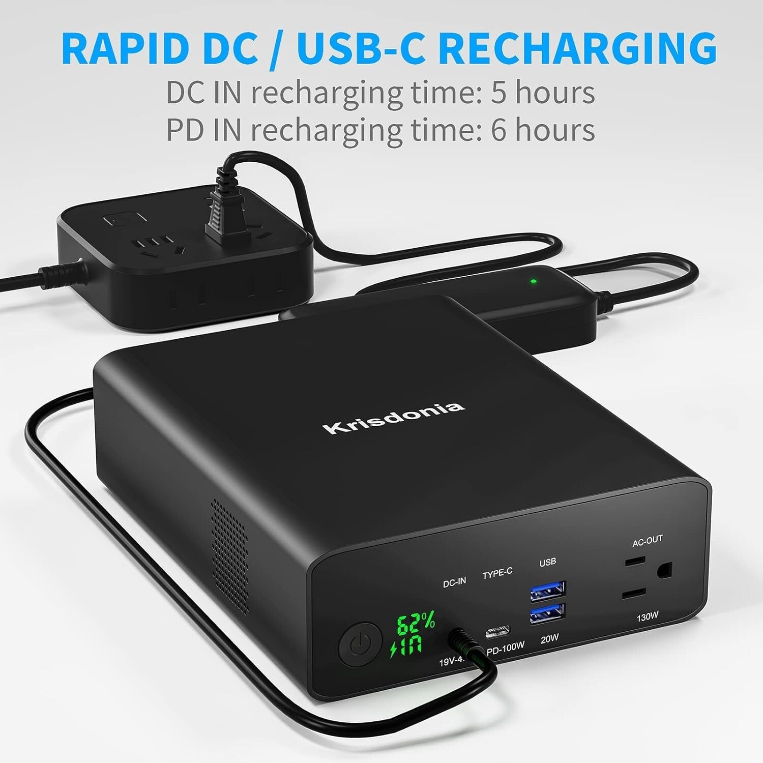 80000mAh Portable Power Bank with 130W AC Outlet - 100W USB-C Fast Charging