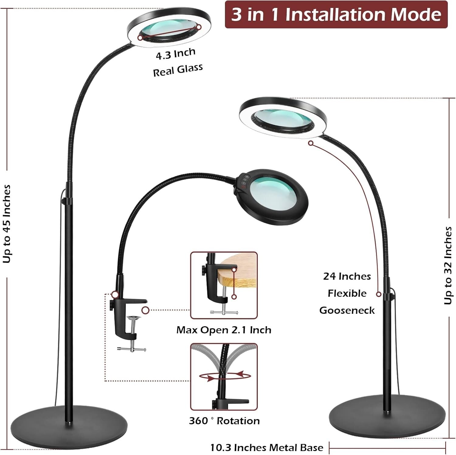 10X Magnifying Lamp with Light & 24" Gooseneck - Hands-Free Crafting Solution