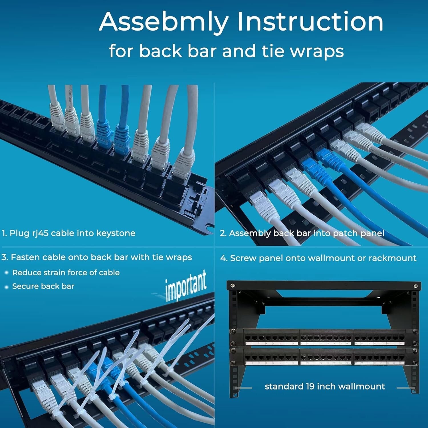 24-Port Cat6 Patch Panel with Pass-Thru Couplers - 10G High Speed Solution