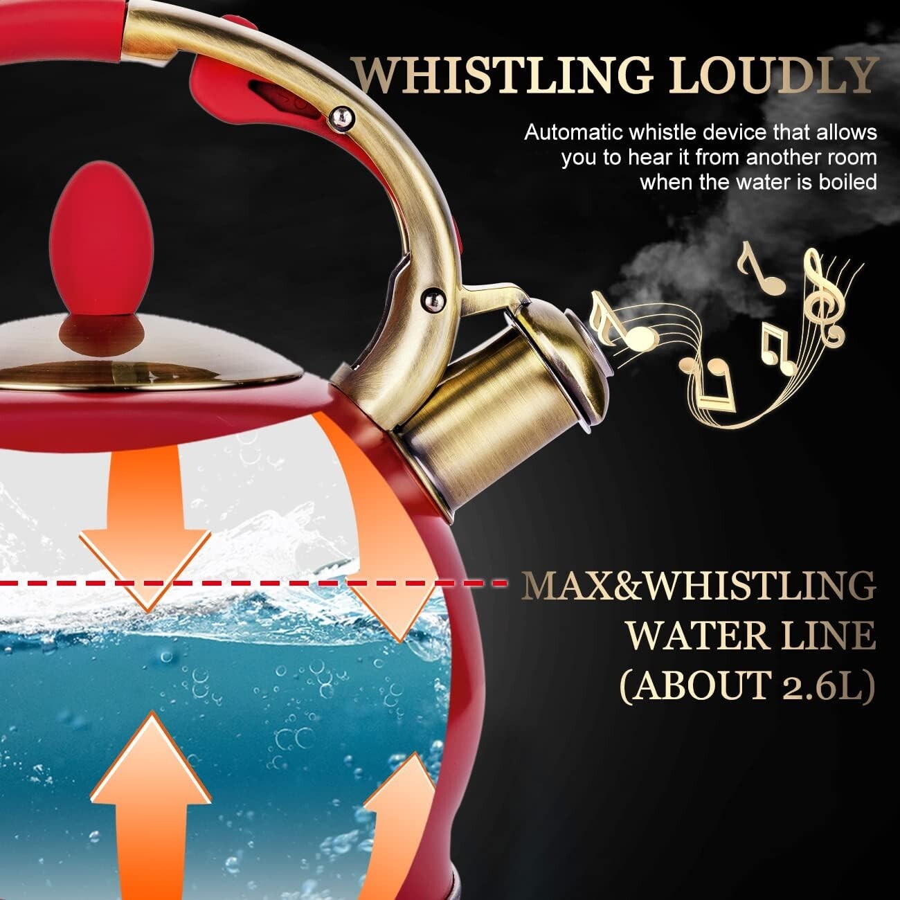 Elegant 2.64 Quart Stainless Steel Whistling Tea Kettle with Heat-Resistant Mitt