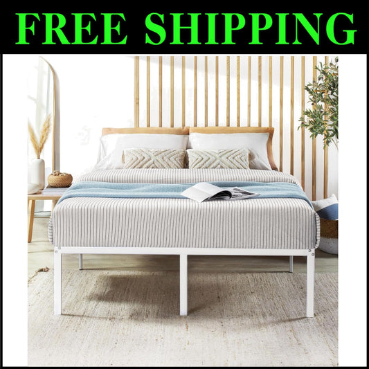 Easy Assembly 18-Inch Heavy-Duty Metal Bed Frame - Full Size with Foam Padding