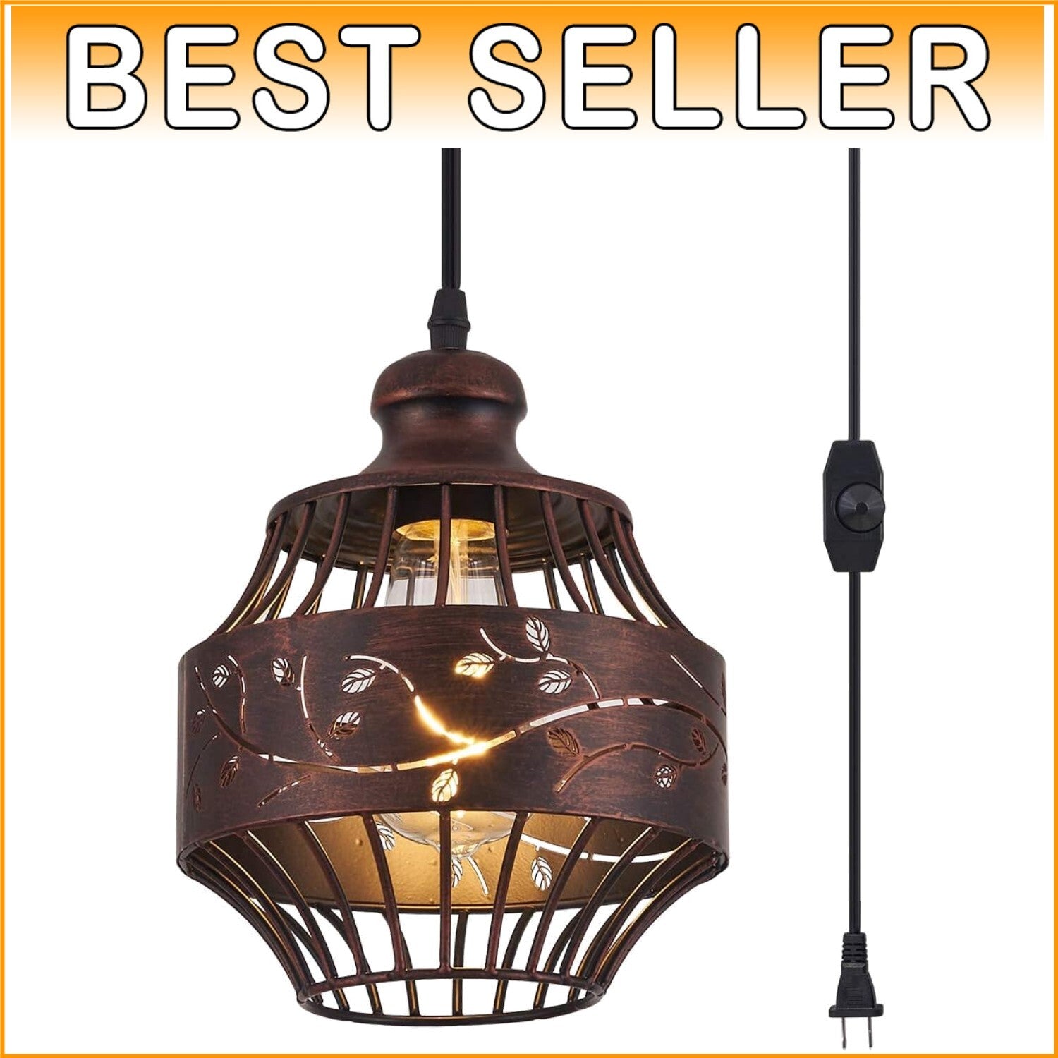 Dimmable Metal Hanging Pendant Light - 16Ft Cord for Living Room & Study Spaces