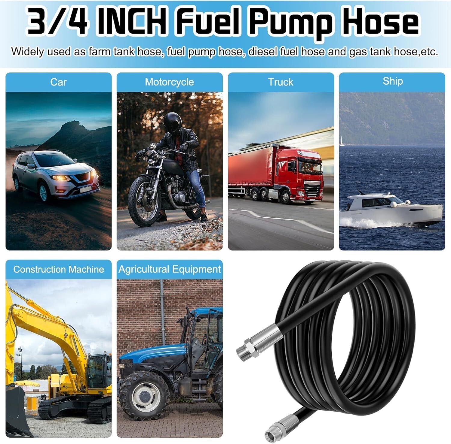 Heavy-Duty 3/4 Inch Fuel Transfer Hose - 12 Feet for Biofuels & Petroleum Oils