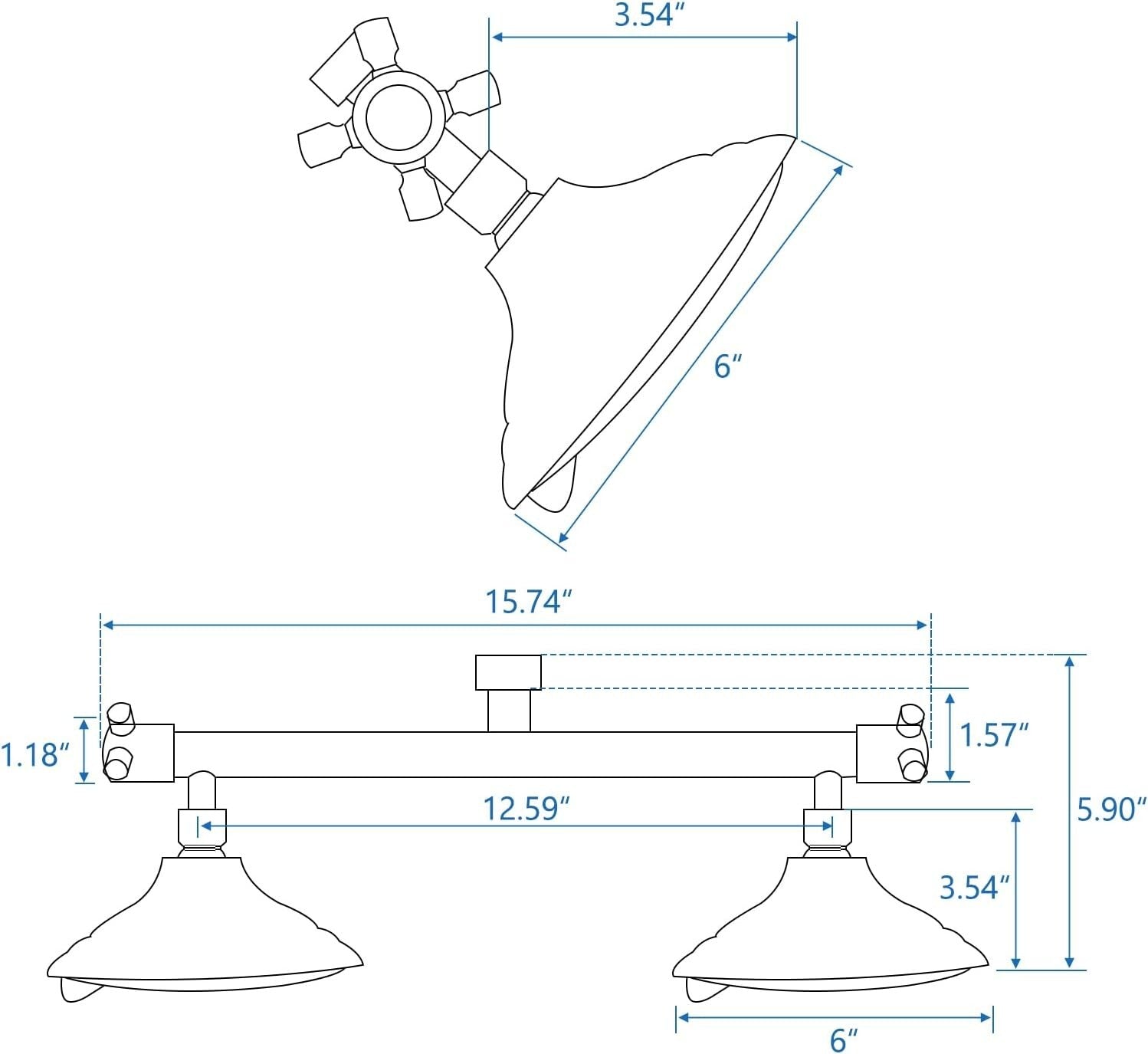 Polished Stainless Steel Dual Shower Head for Couples - 6 Adjustable Functions