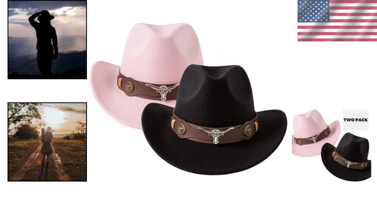 Adjustable Women's Cowboy Hats Set - Chic Western Style with Belt Buckles