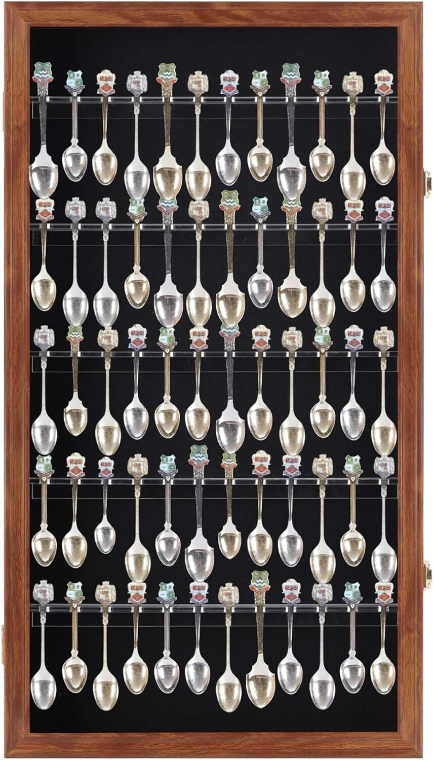Compact Wall-Mounted Souvenir Spoon Cabinet with Keyed Lock - 60 Spoon Holder