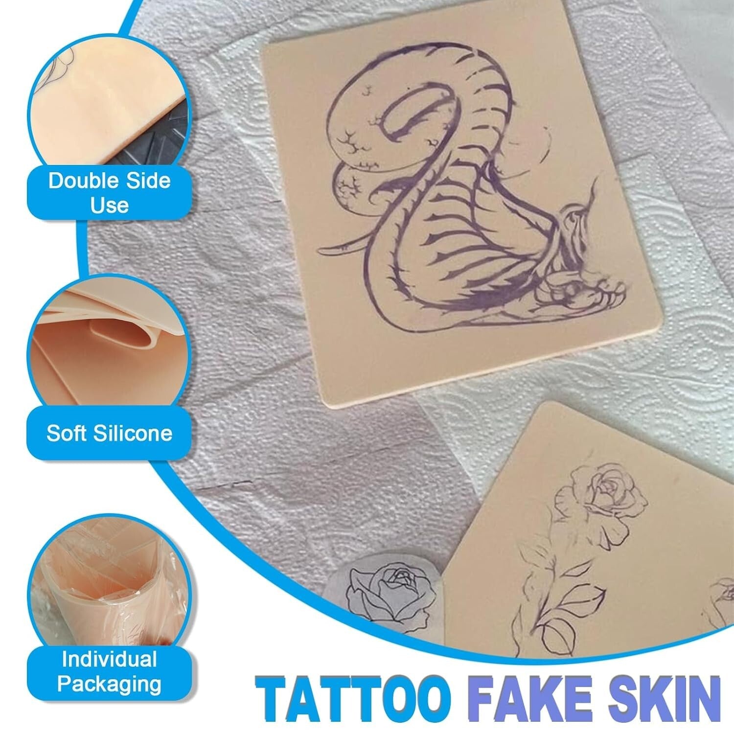 Professional Tattoo Practice Skin - 20PCS 3MM Soft & Water Resistant Sheets