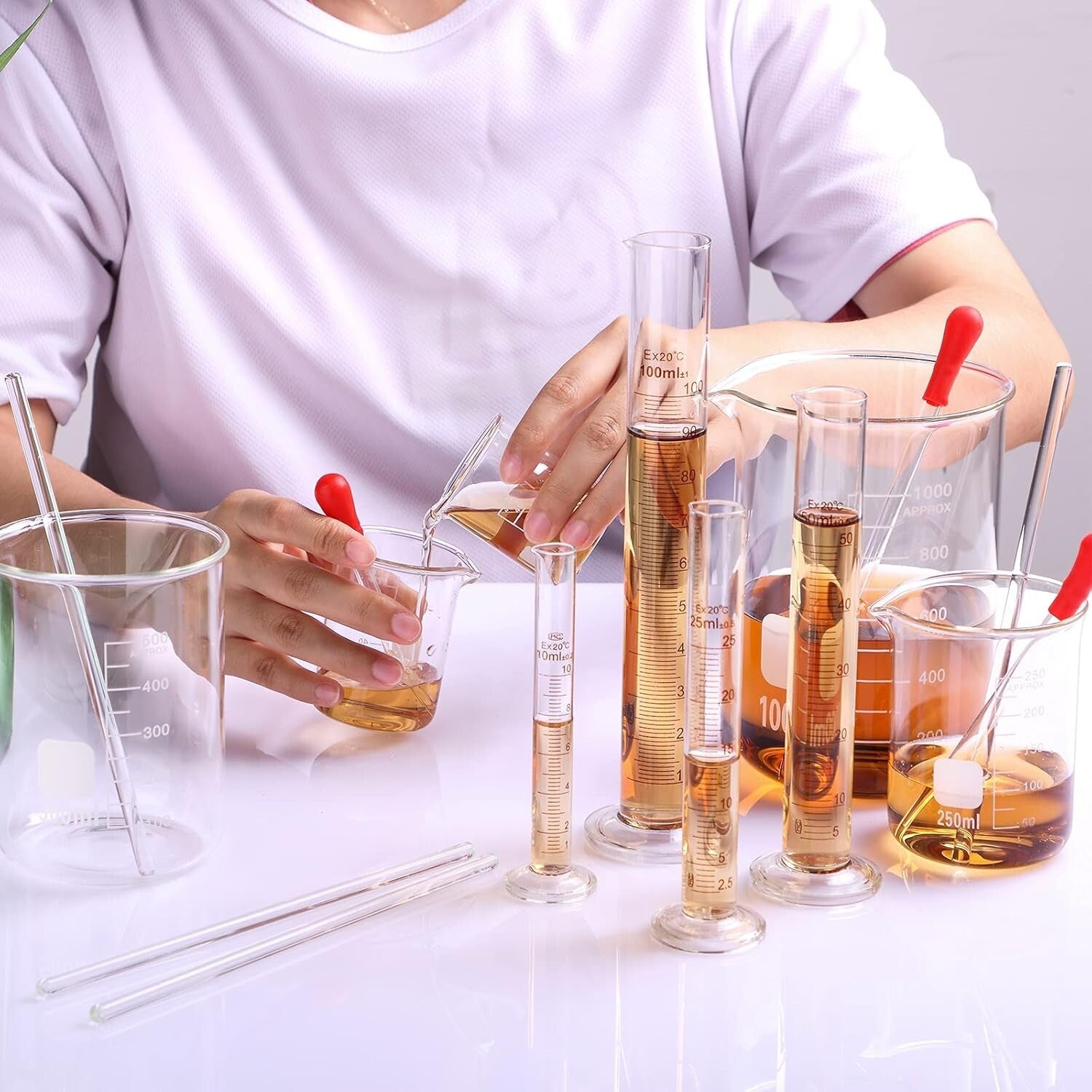 Multi-Size Borosilicate Glass Beaker & Measuring Cylinder Set for Experiments